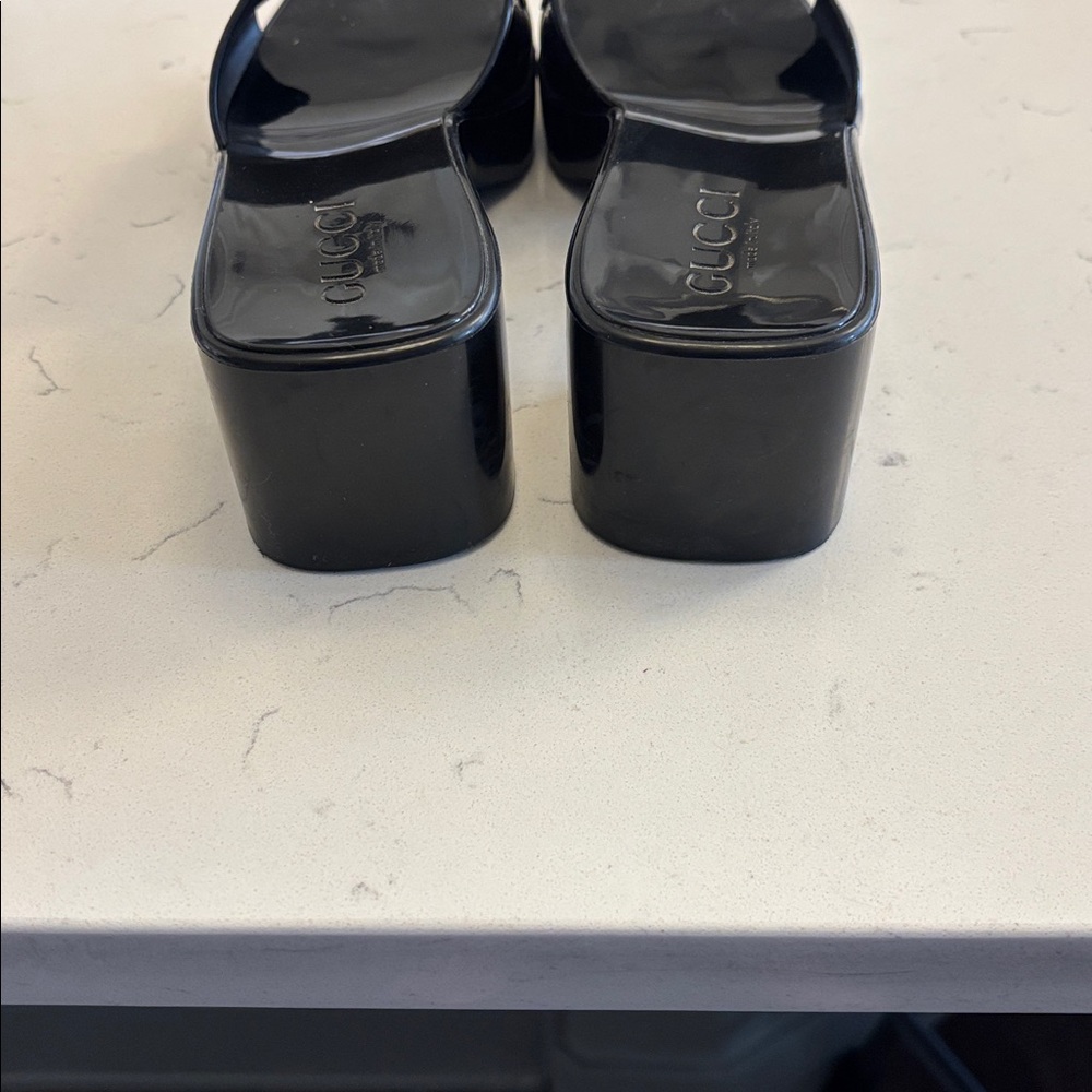 Gucci Black Patent Logo Slide Mules - Picture 5 of 8